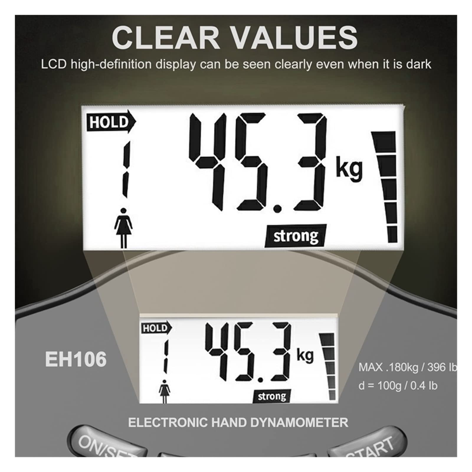 Dinamómetro de mano digital Entrenador fuerza agarre 396Lbs/180 Kgs Probador entrenamiento rehabilitación for hombres y mujeres,Durable(2Pcs Blue Meter)