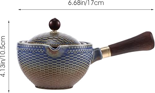 Miniatura 2 de Hemoton Tetera de cerámica con infusor Tetera de gongfu con rotación de 360 grados, tetera vintage con mango lateral, dispensador de té, tetera de