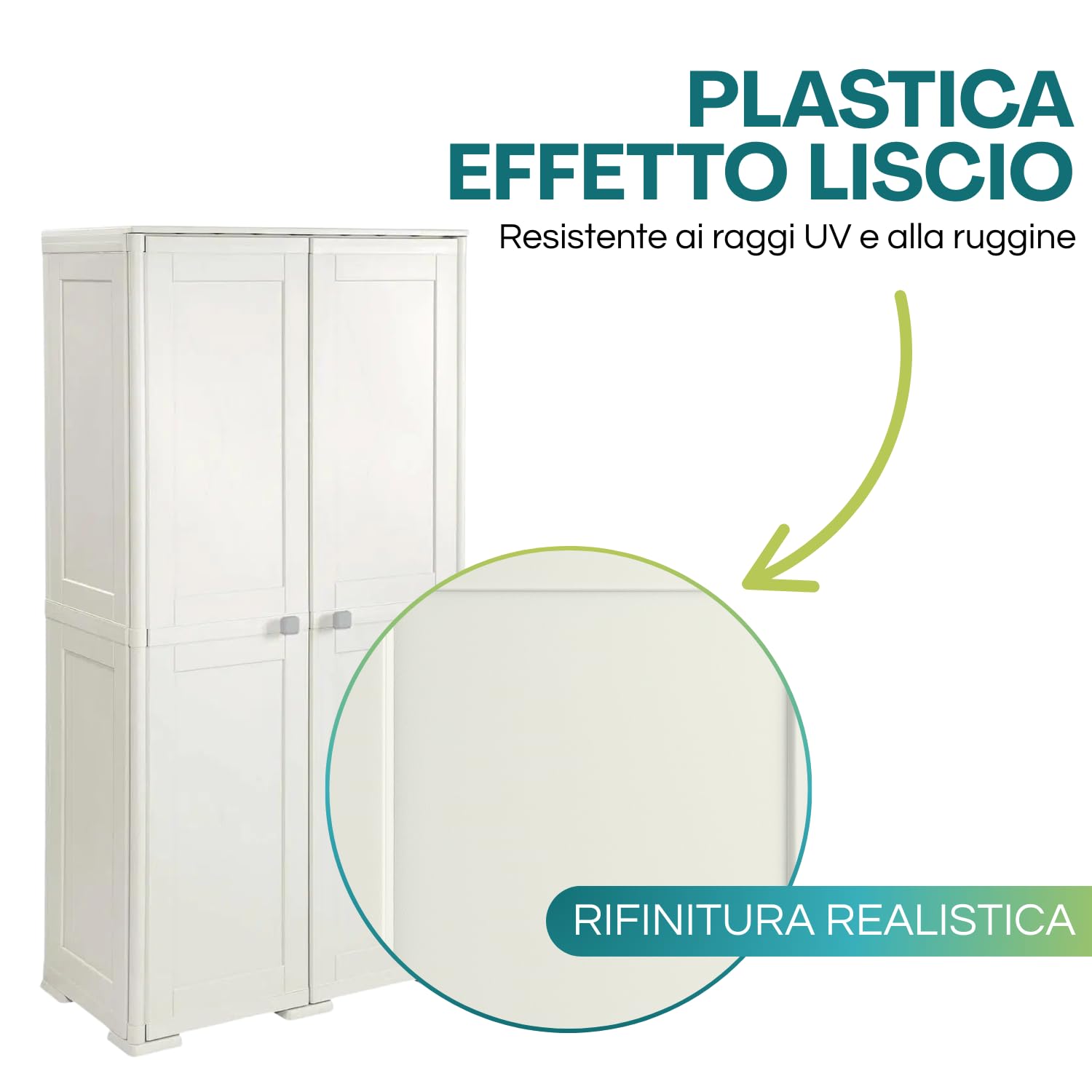 PALUPLUS Portascope Ante Lisce in Plastica, Armadio Multiuso 79x43x164 cm, 3 scomparti, Made in Italy Panna