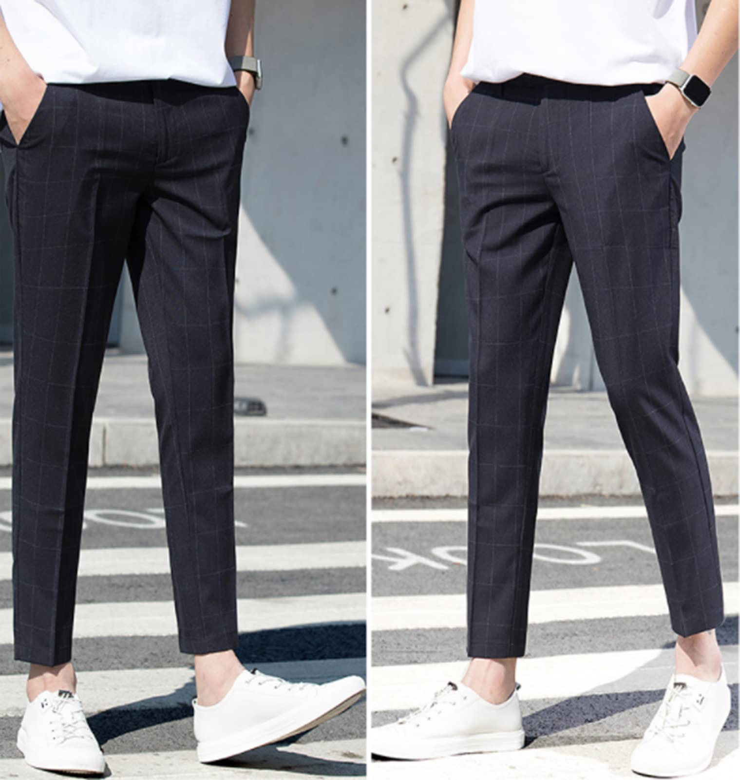 Pantalone Da Uomo A Quadri Con Vita Elastica Casual,Sottile Uomo Pantaloni Da Jogging Slim Fit,Alla Moda Pantaloni A Sezione,Con Tasche All'aperto Pant Eleganti 2,30