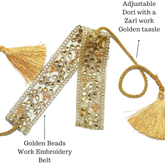 Image of Perfect Golden Vaddanam and Kamarbandh | Women's Saree Belt for Ethnic Wear | Saree Belt for Women, Waist Belt