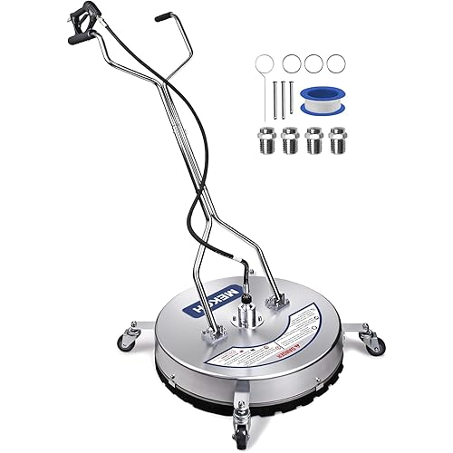 MEKOH Pressure Washer Surface Cleaner 22'', 4500PSI Stainless Steel Surface Cleaner Attachment with Wheels, Power Washer Accessory for Driveway Sidewalk Curb Deck Patio Cleaning, 3/8'' Quick-Connect