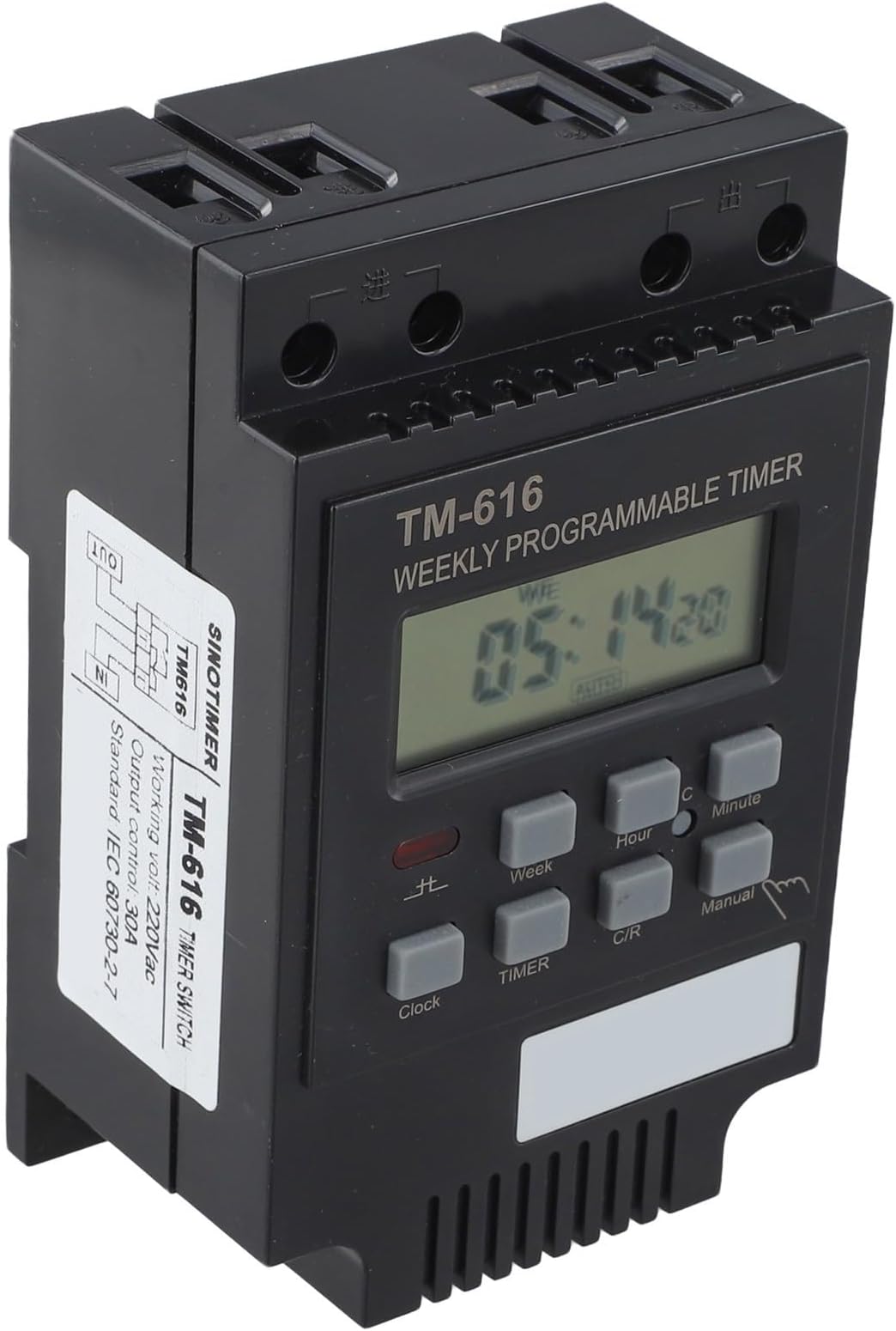 Programmable Digital Switch Relay, 30A 220–240V AC, Weekly r with 17 On/Off Settings, DIN Rail Mount, Backup Memory, for Home & Industrial Electrical Control(Black)