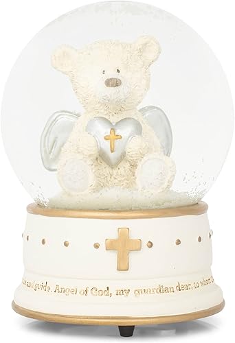 DEMDACO White Guardian Angel Bear Musical 4 x 5.5 Cristal Decorativo Mesa Bola de Agua Nieve