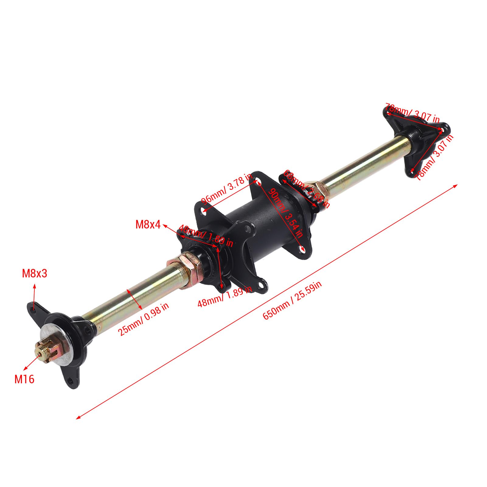 Kit de Eje Trasero para Kart, Eje Vivo de 650mm con Piñón y Soporte de Disco de Freno, para Kart Quad y Triciclo de Derrape