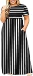 WNEEDU Womens Plus Size Maxi Dresses Summer Casual Long Dress Short Sleeve with Pockets 2026