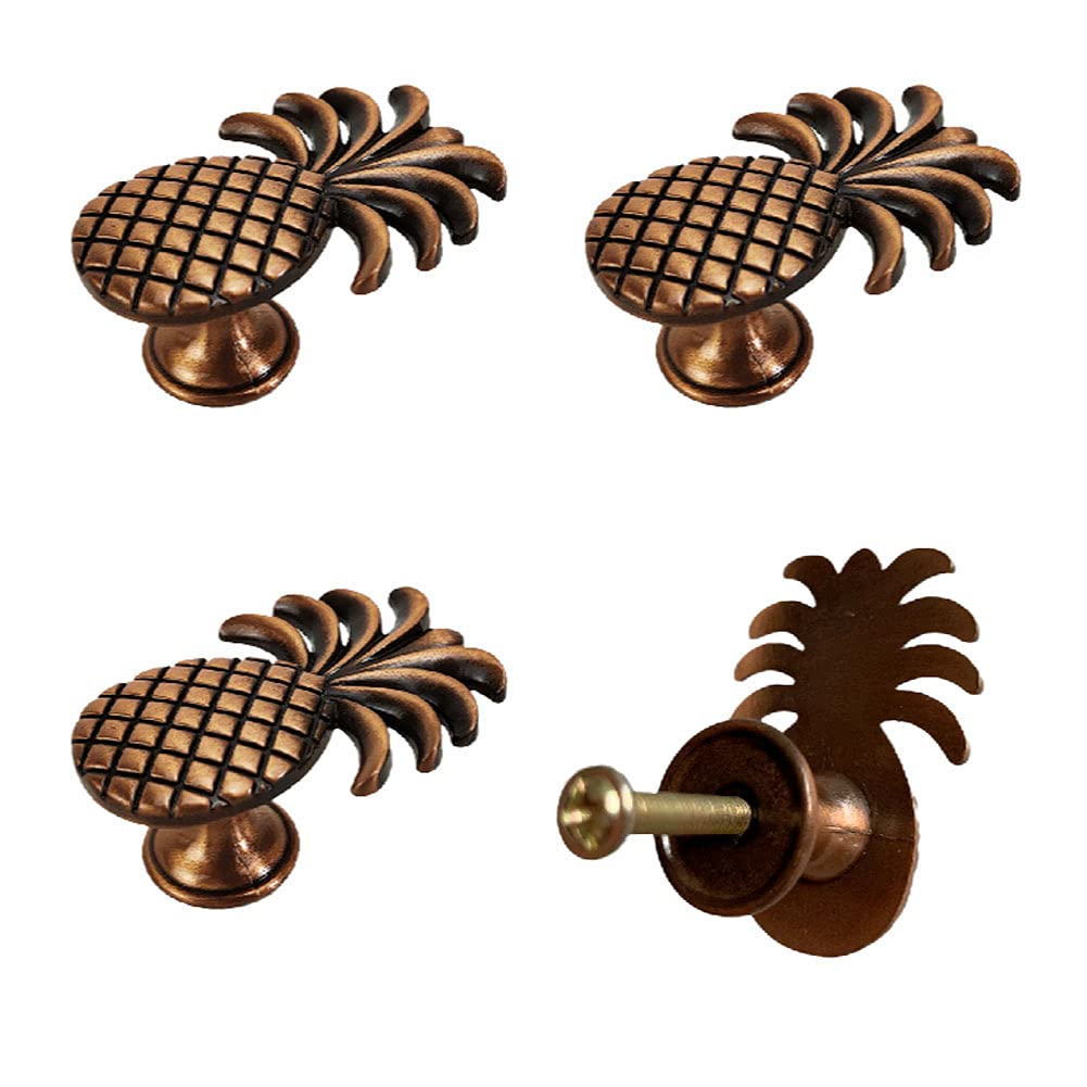 brandname Laide Pineapple Drawer Knobs Zinc Alloy for Cabinet Cupboard Wardrobe Pulls Bathroom Office Kitchen Single Hole Handles Decor Accessories 4 Pieces Red Bronze
