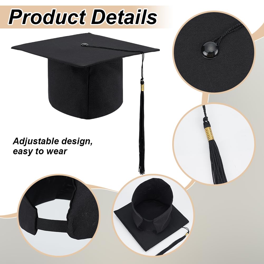 ORIGACH 30 gorras de graduación a granel negras ajustables para adultos con borla, para hombres, mujeres, estudiantes, para ceremonia escolar, accesorio de disfraces, accesorios para fotos