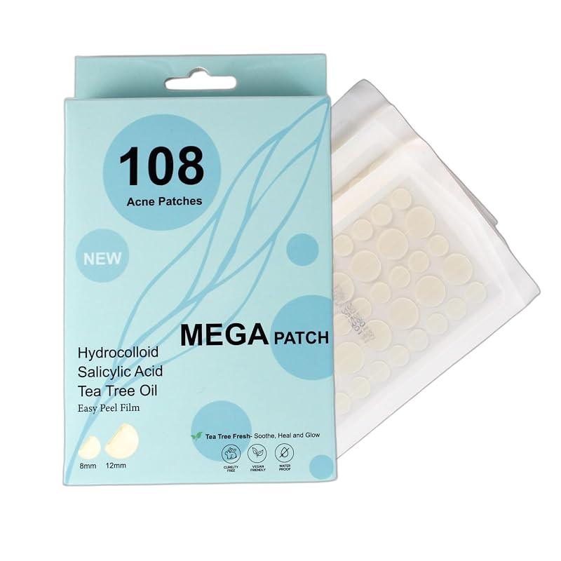 MEGA PATCH Adesivos para uso localizado com hidrocoloide, ácido salicílico e óleo de tea tree, 108 unidades (60 de 8 mm + 48 de 12 mm)