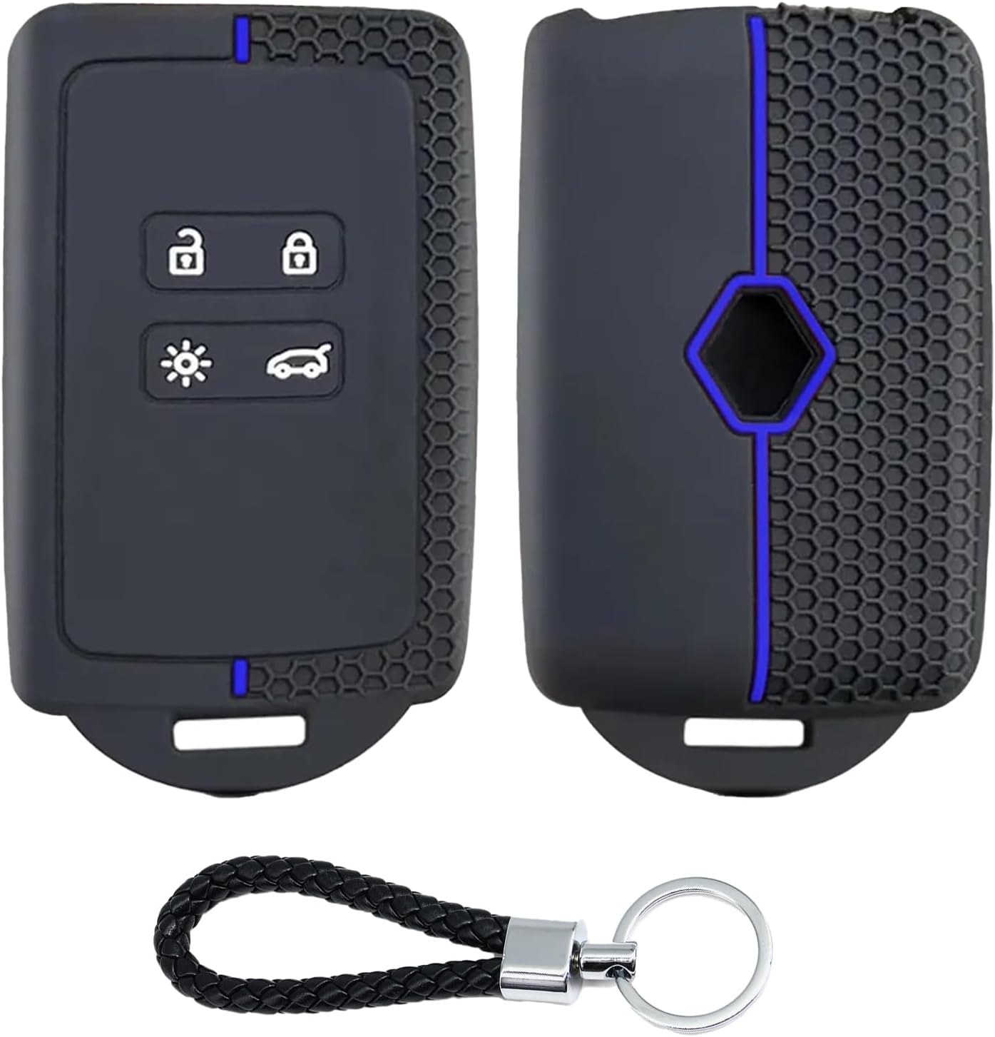 Key Card Case,Car Key Cover for Clio Megane Koleos Kadjar Kangoo Twingo Talisman Captur Espace Dacia Duster,Silicone Key Cover 4 bottons(Blue-line)