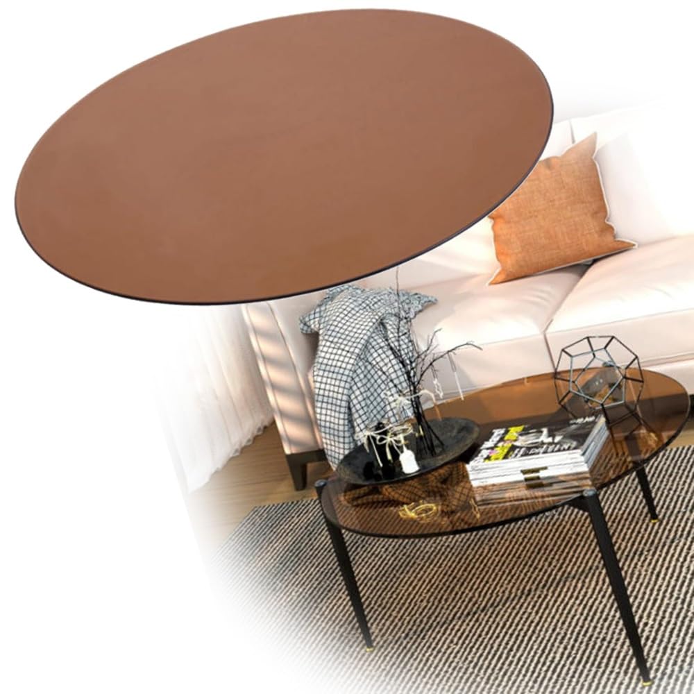 Plateau en verre marron haut de gamme pour table basse ronde élégante de 88cm