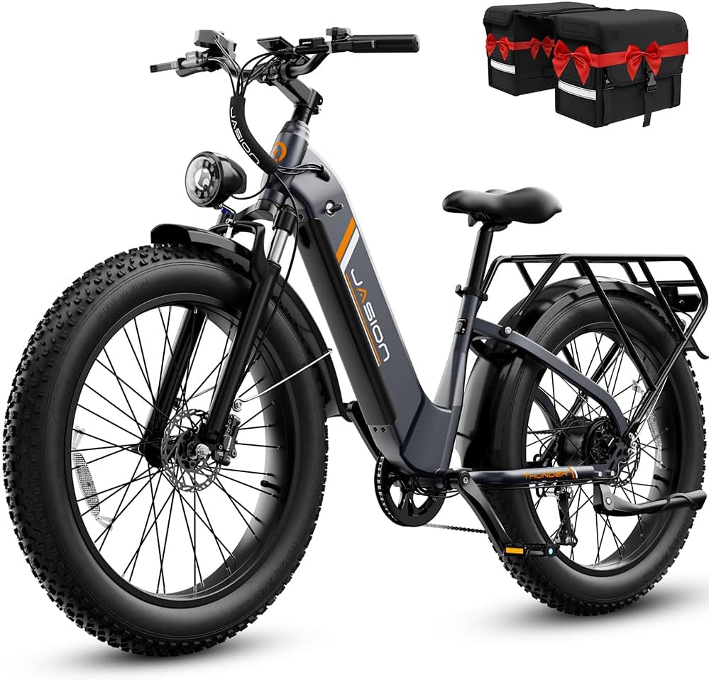 Jasion Thunder Electric Bike for Adults,1500W Peak,26''x 4''Fat Tire E Bikes,80 Miles with 864Wh Removable Battery Ebike, 30+MPH Max Speed Bicycles,Hydraulic Brakes,Front Suspension product image