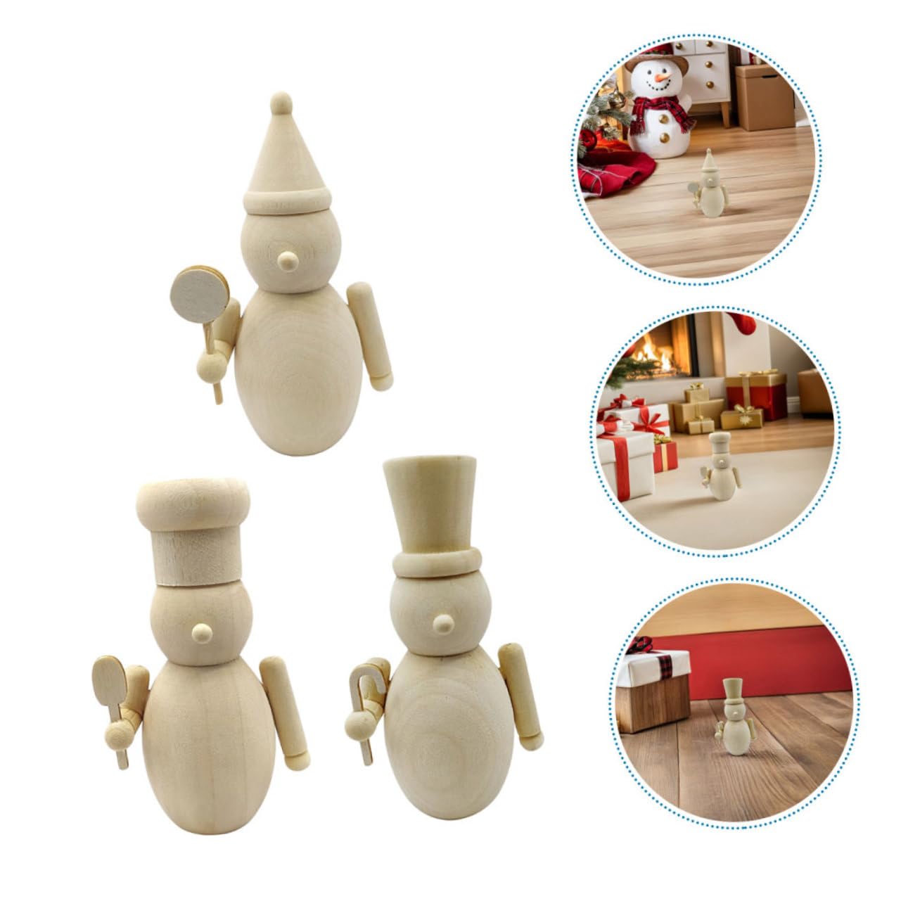 3 Piezas Figuras de Madera sin Pintar para DIY Muñecos de Madera con Forma de Persona Cascanueces para Pintar Decoración Navideña para Manualidades y Actividades Familiares