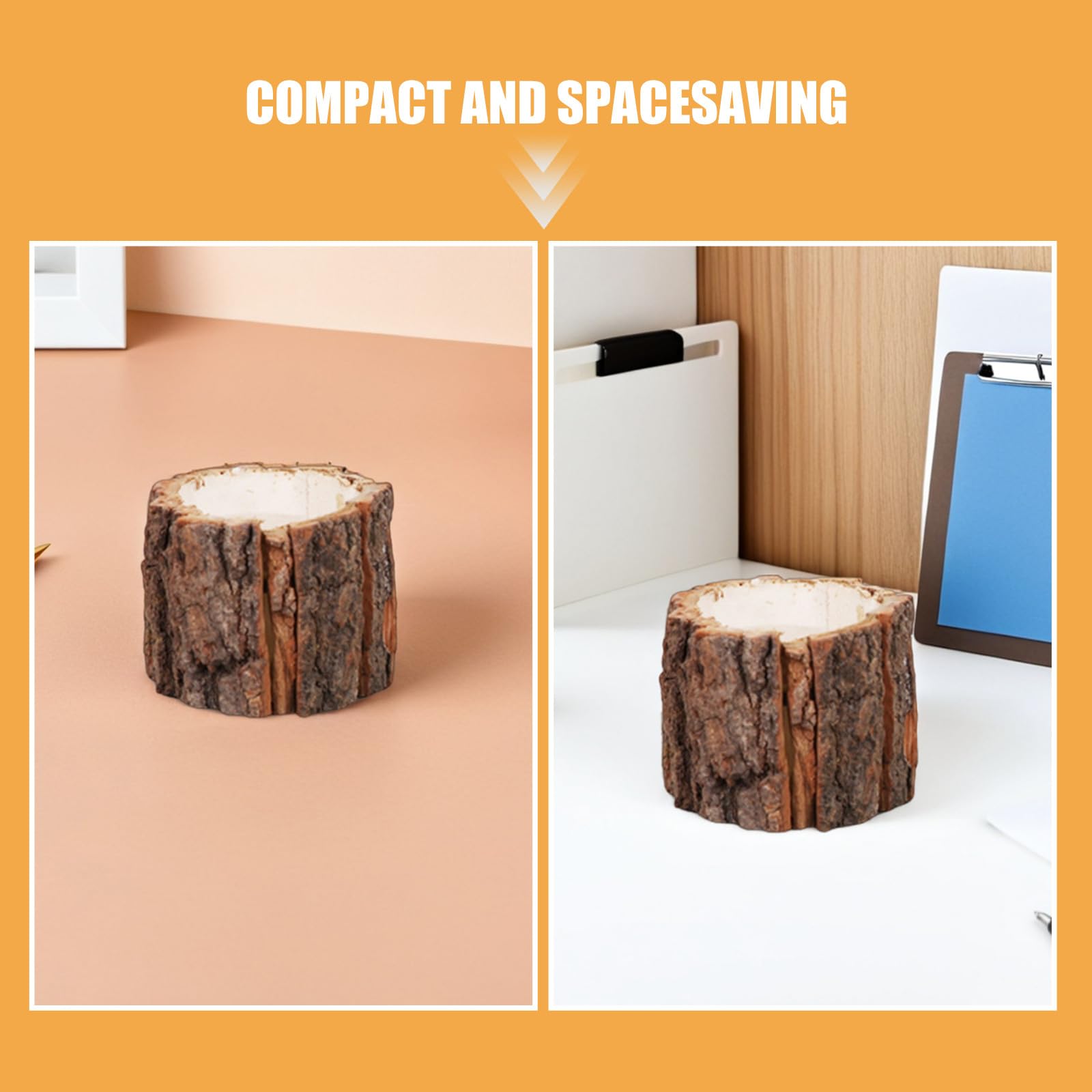 TOPBATHY 5pezzi Portapenne in Legno Texture di Corteccia per Scrivania Contenitore per Penne e Cancelleria Organizzatore da Tavolo