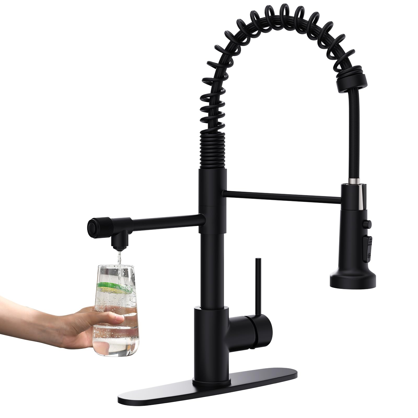 GIMILI Drinking Water Faucet 3 in1 Commercial Style Pull-Down Single Handle Filter Kitchen Faucet for Water Filtration System, Matte Black,Without