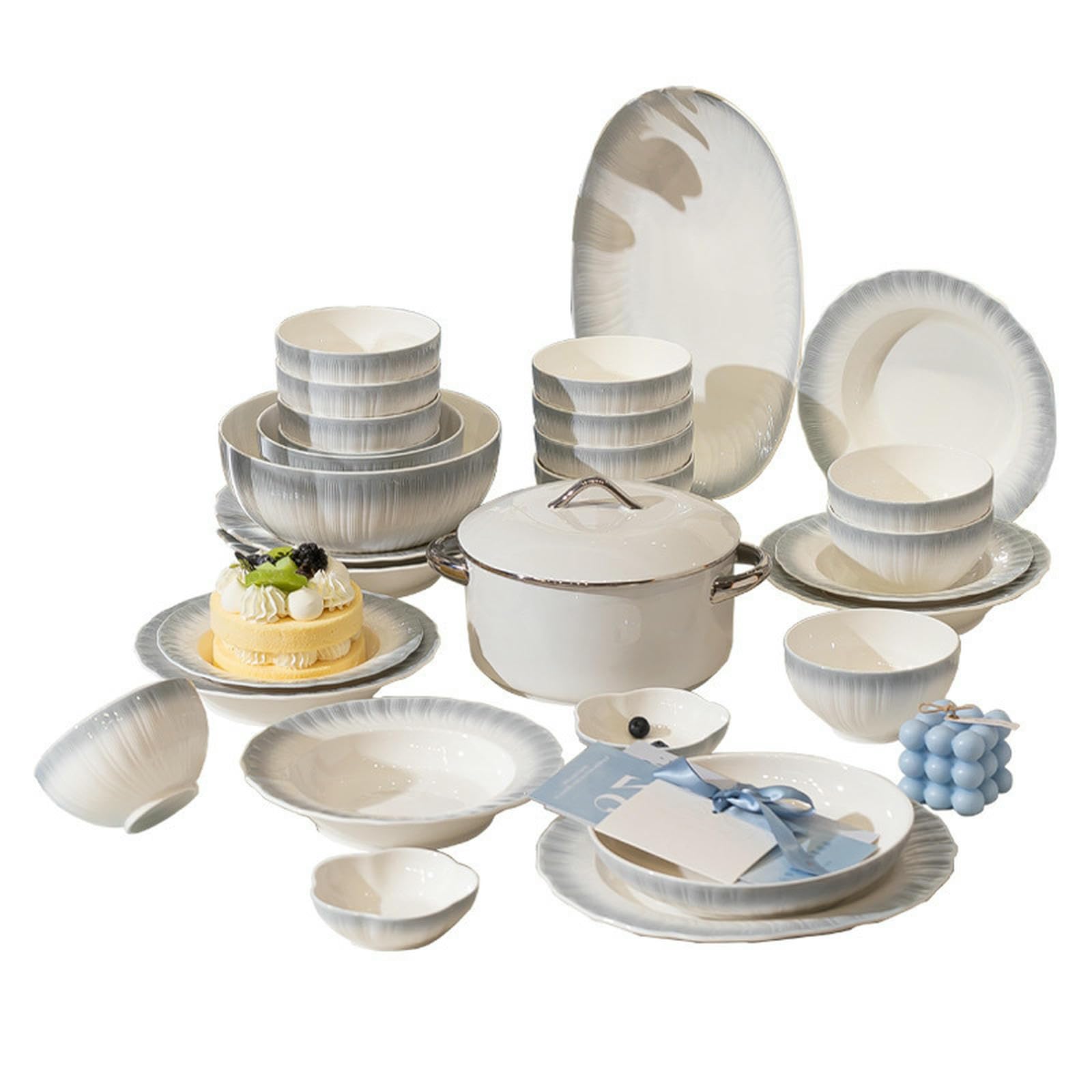 Ceramiczne podszkliwne kolor niebieski okrągłe naczynia domowe wykwintne żaroodporne zastawa stołowa - 16 sztuk dla 4 osób.