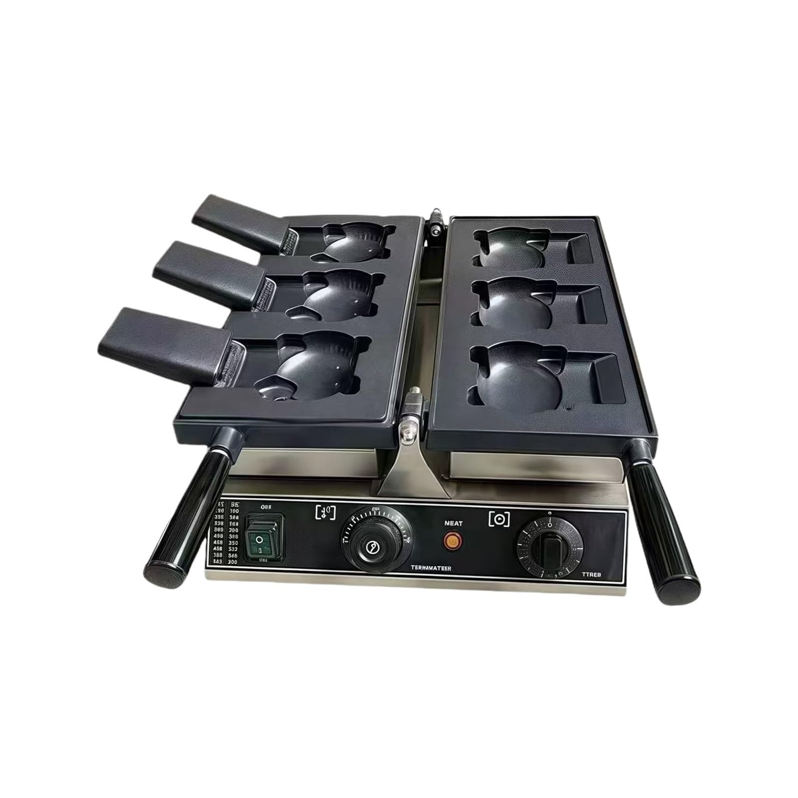 Elektryczna Gofrownica 3-częściowa O Mocy 1800 W Kształcie Uroczego Kotka Z Kreskówek, Otwartymi Ustami, Do Robienia Taiyaki I Lodów Jednolita Dystrybucja CiepłA(3 pcs kitty)