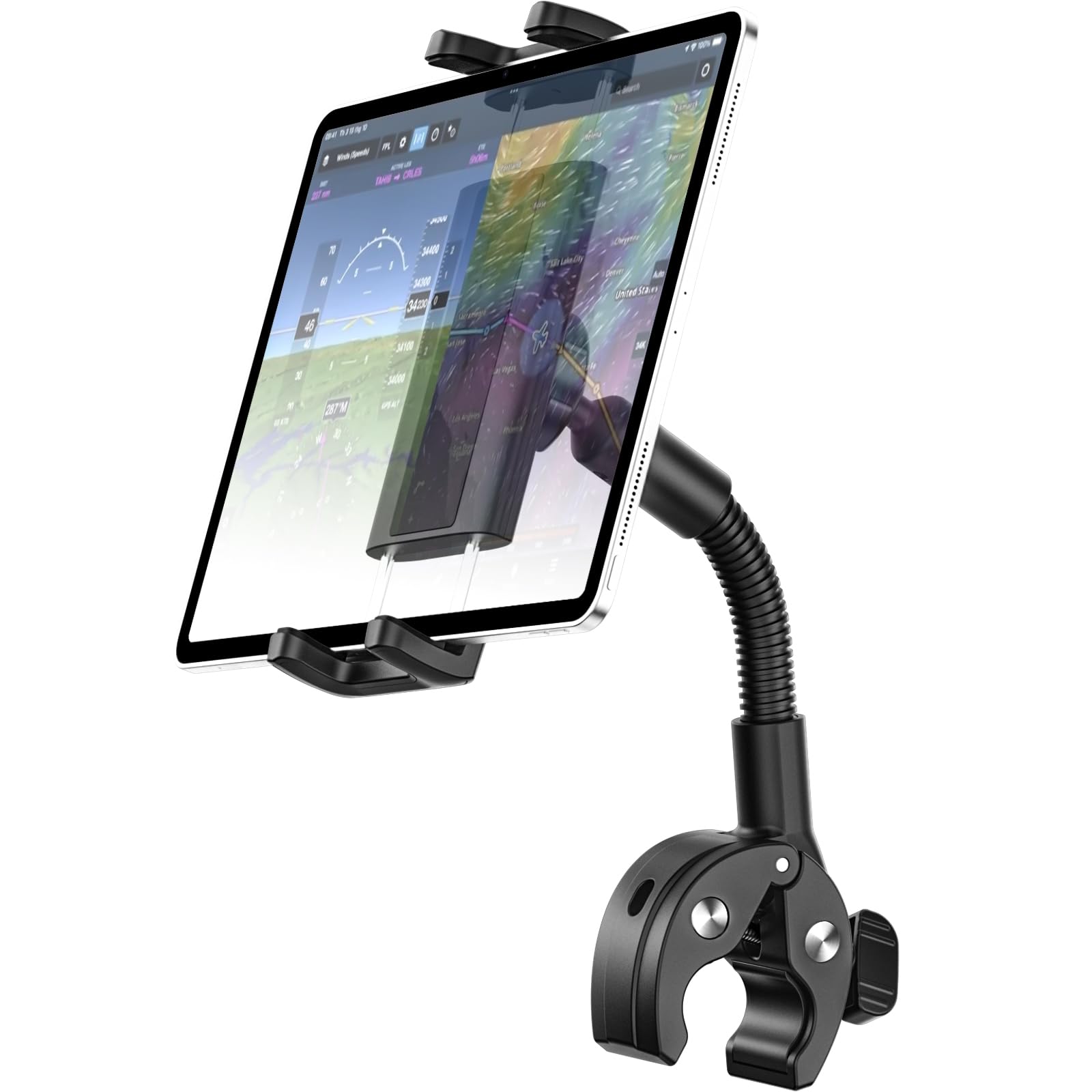 Soporte Tablet de Avión, Soporte Tablet Yoke con Brazo Ajustable, 360° Rotación Porta Tableta Flight Yoke para iPad Air Mini, iPad Pro 13 12.9 11 9.7, Galaxy Tab, iPhone, 4-13"