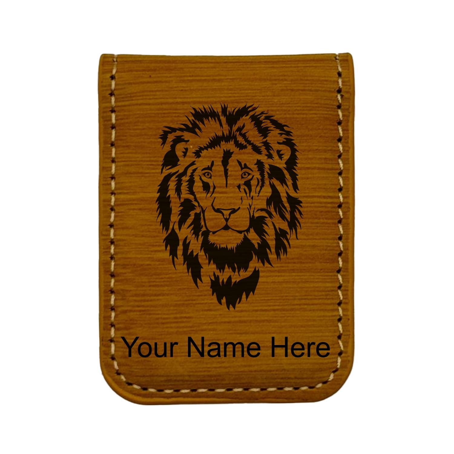 LaserGram Slim Magnetic Money Clip, Lion Head, Personalized Engraving Included (Bamboo)