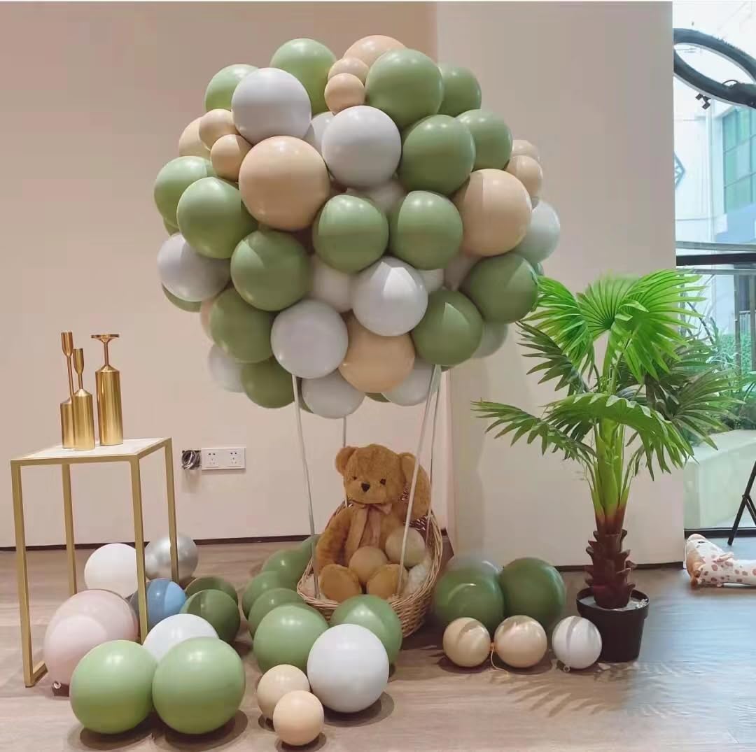 120 Ballons Anniversaire 12 Pouces - Vert Sauge, Or, Blanc, Ivoire, Confettis Dorés - Pour Arche, Décoration Fête