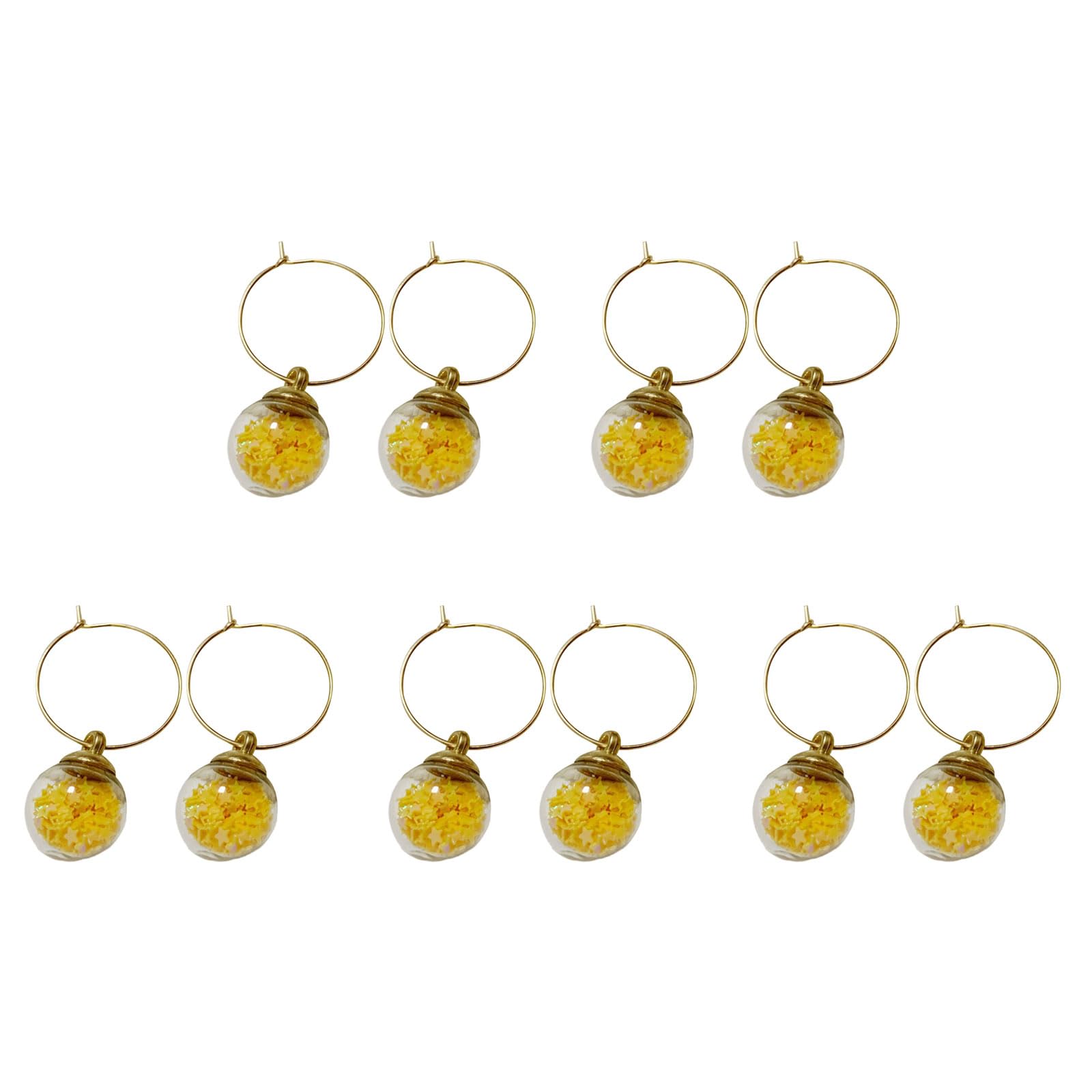 Buxuaaaa Yellow 10Pieces Wine Glass Charm For Wine Cocktail Champagnes Tasting Party Supplies Goblet Drink Marker Label With Rings Glass Markers