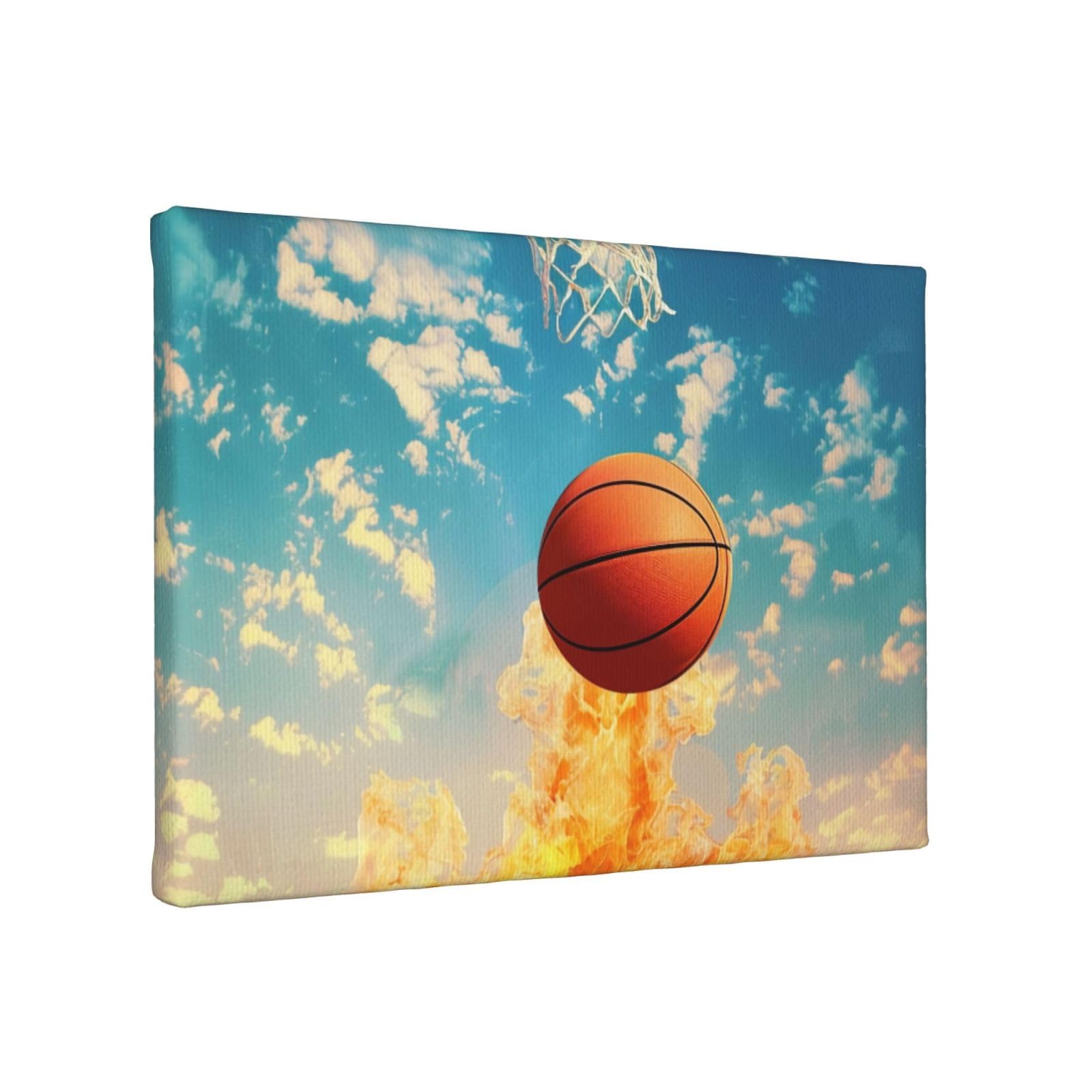 YKLJG Basketball Printed Wall Art Canvas Painting 30x20 CM Wooden Framed Picture Painting Artwork Prints for Bedroom Kitchen Home Office Decor