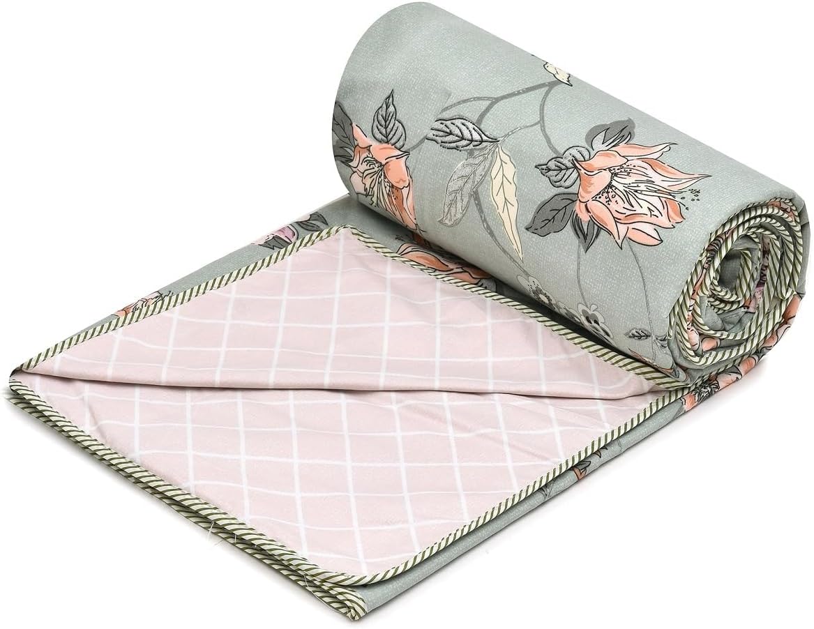 COZY FURNISH Super Soft Brushed Microfiber Cotton 3 Layer Breathable Double Dohar Lightweight Bed Dohar 84X96(Inches) 213X243(CM) Flannel Dohar Throws for Bed (Green Flower)| TC - 144