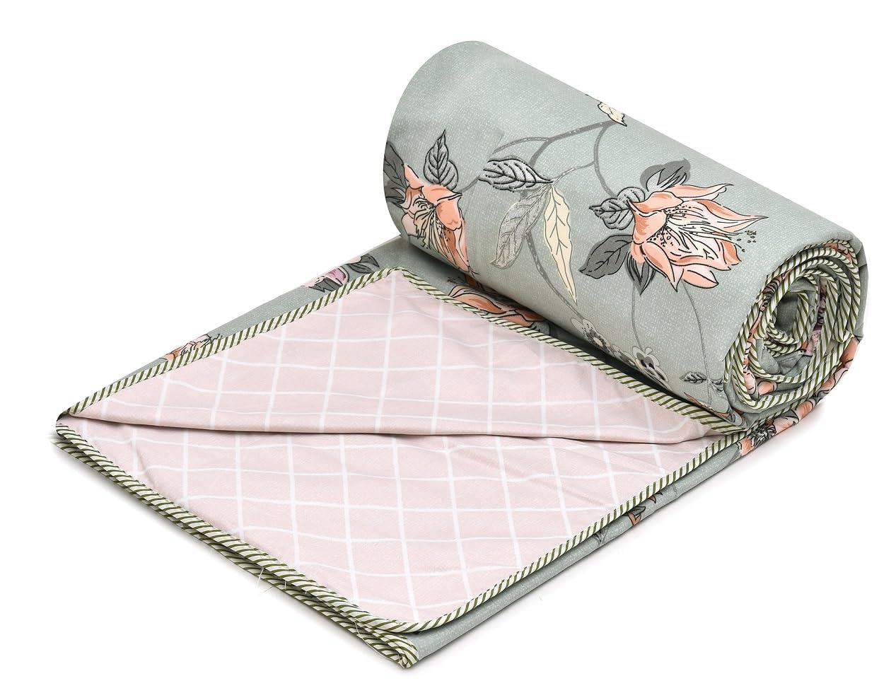 COZY FURNISH Super Soft Brushed Microfiber Cotton 3 Layer Breathable Double Dohar Lightweight Bed Dohar 84X96(Inches) 213X243(CM) Flannel Dohar Throws for Bed (Green Flower)