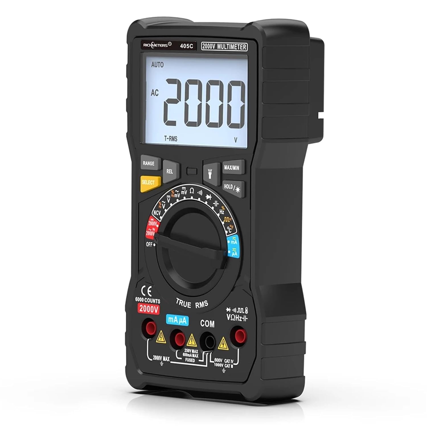 Digital Multimeter Auto Ranging Colorful Screen Capacitance Resistance Anti Burn ACDC Voltage Temperature Tester(RM405C(2000V))