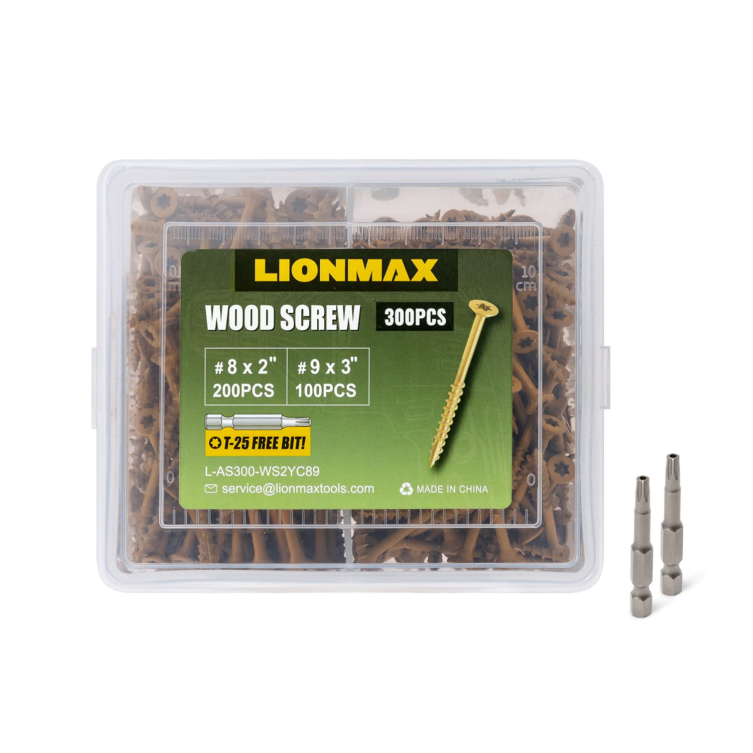 LIONMAX Wood Screws Assortment Kits 300PCS, Deck Screws 2Size 8 x 2