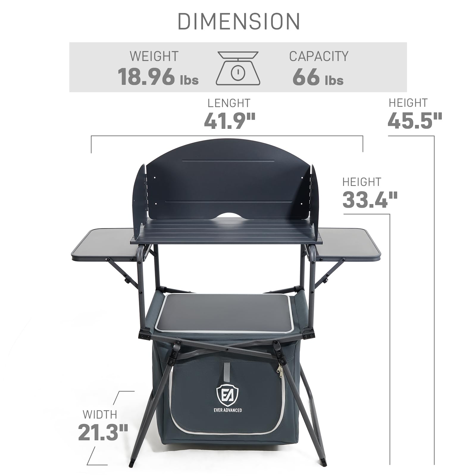 EVER ADVANCED Mesa de camping plegable portátil con bolsa de almacenamiento, mesa de parrilla con parabrisas para cocinar al aire libre, barbacoa, picnic y camping, incluye bolsa de transporte
