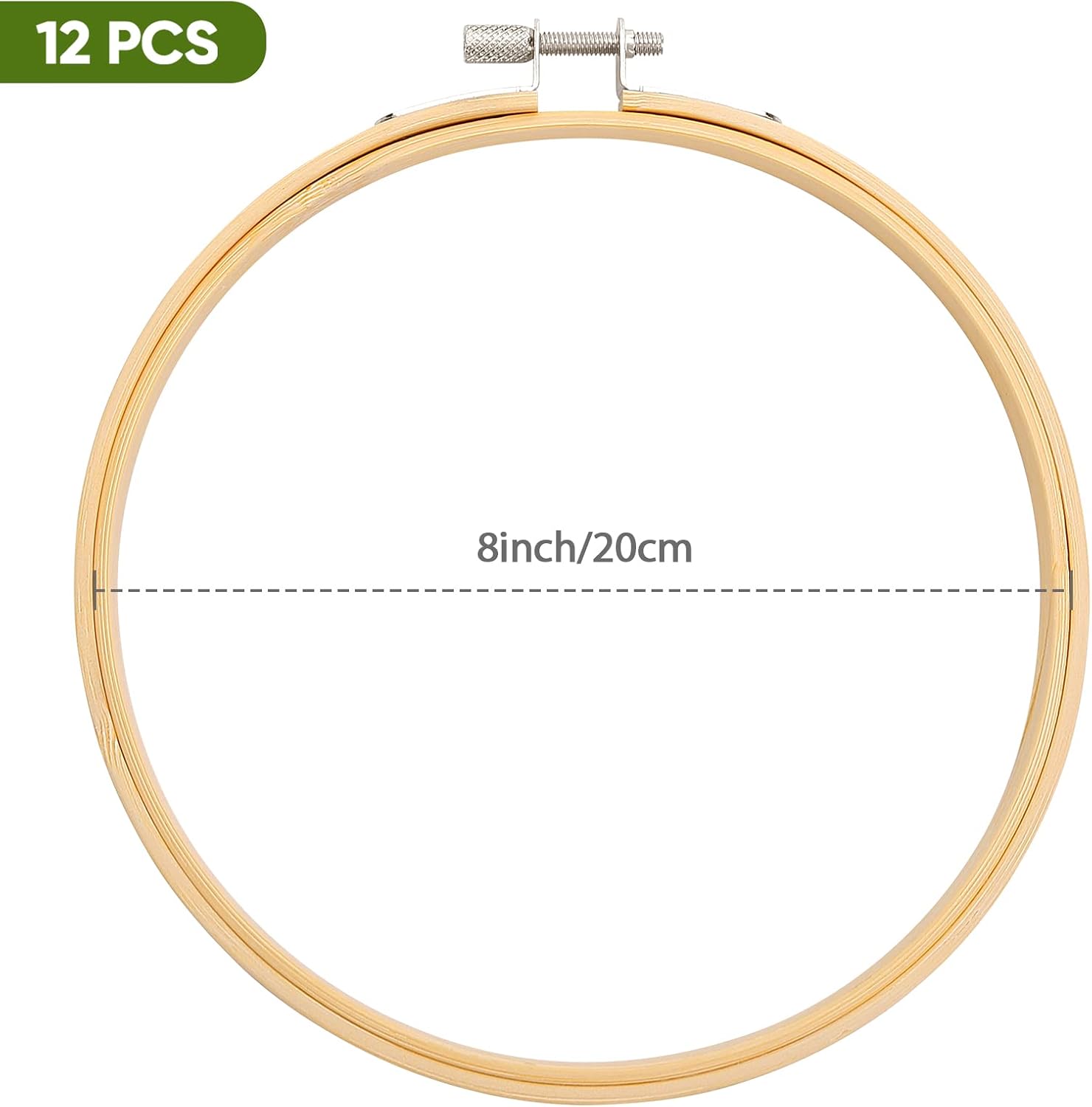 Pllieay 12 Pieces 8 Inch Round Embroidery Hoops Bamboo Circle Cross Stitch Hoop for Embroidery Crafts