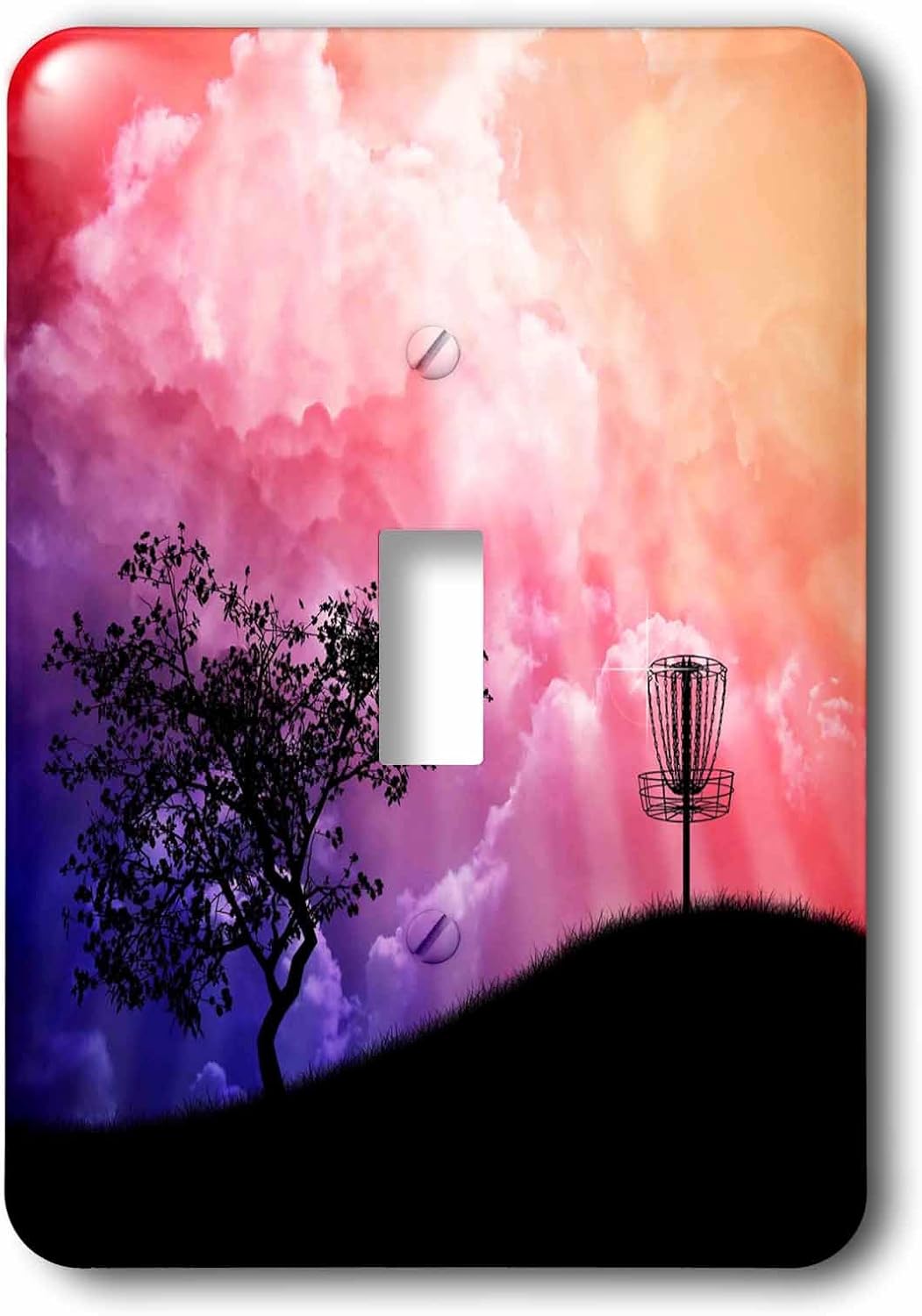 3dRose LLC lsp_23727_1 Basket on a Hill Silhouette of a Frisbee Disc Golf with Chain on Colorful Hill, Single Toggle Switch