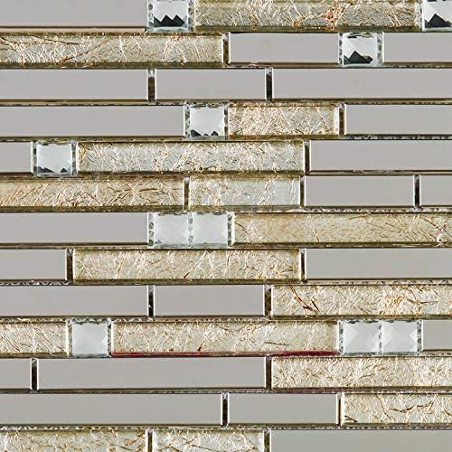 Mosaico de vidrio de diamante de lujo para pared de pared de baño, ducha, cocina, decoración de acento, chimenea (caja de 5 hojas), amarillo dorado