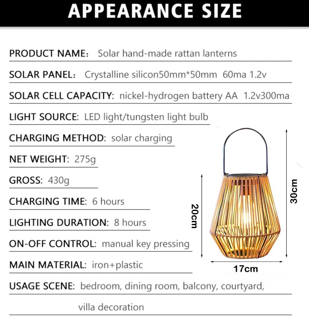Outdoor Solar Lantern Solar Rattan Weaving Hanging Solar Lights Lantern Light Garden IP65 Waterproof Decorative Light Atmosphere Solar Lighting for Decoration Garden Pathway Patio