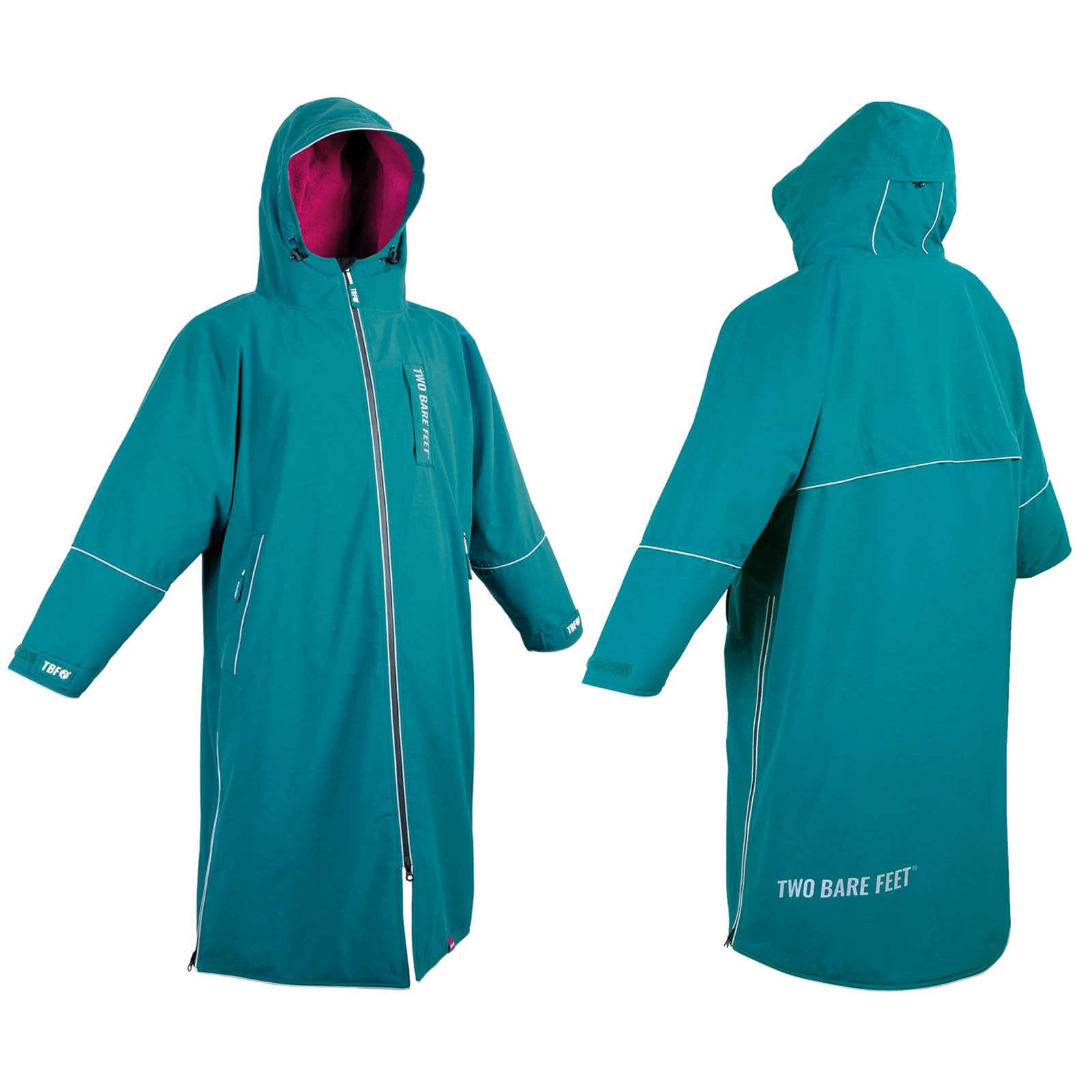 Two Bare Feet | Hi-Vis Equestrian Changing Robe | Waterproof, Windproof, Fleece-Lined Coat for Horse Riding & Outdoor Use (Sea Green/Raspberry, Large)