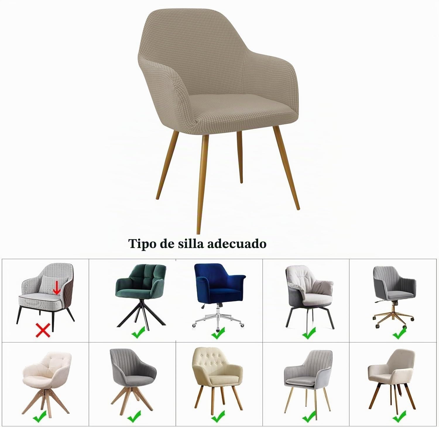 EBETA Funda para Silla de Comedor Extraíble, Jacquard Funda de sillón con Reposabrazos Silla Oficina Protector de Silla Desmontable y Lavable para Sillas Cocina (Arena, 4 Unidades)