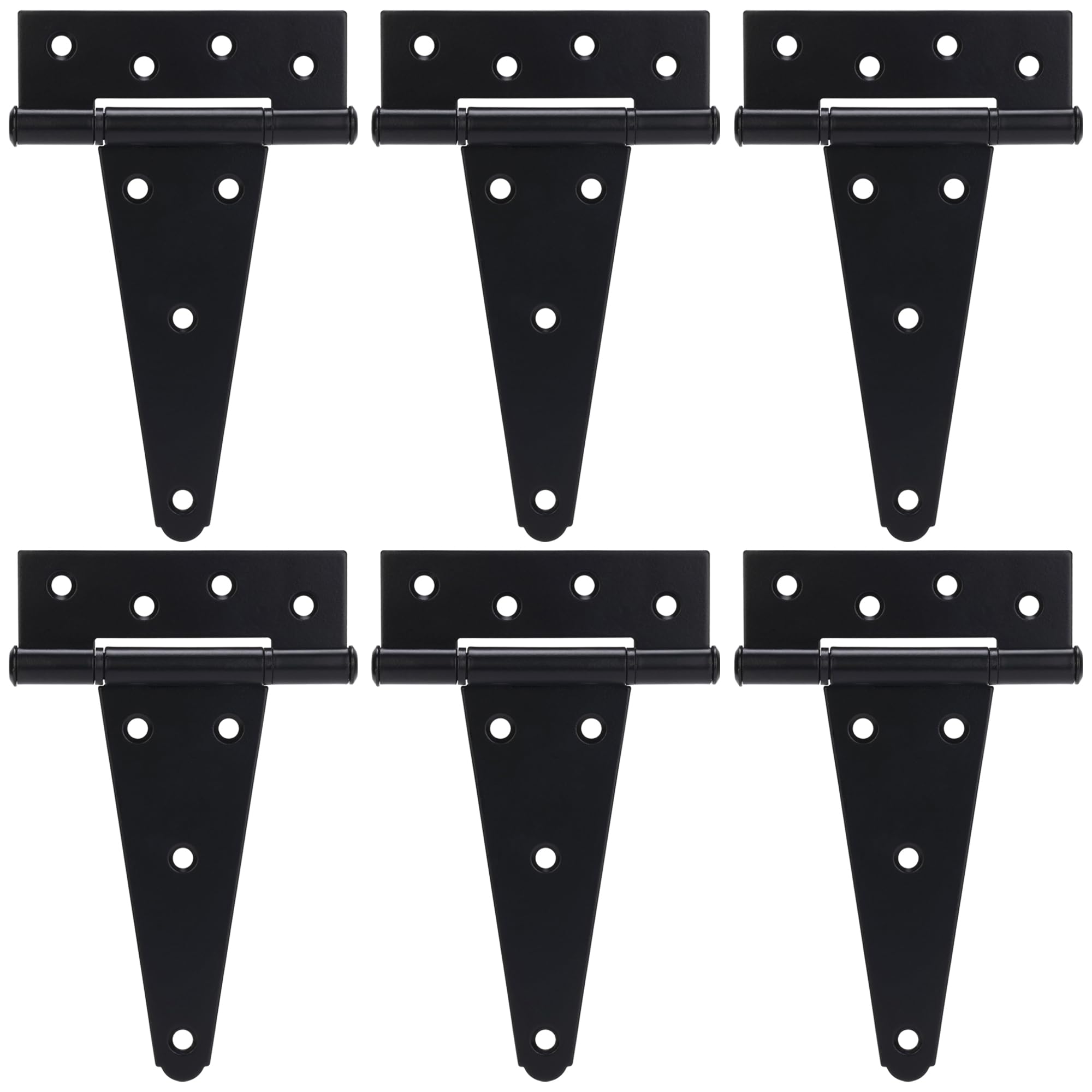 6 Inch T-Strap Gate Hinges, Heavy Duty Shed Door Hinges, Black Tee Hinges for Wooden Fences, Yard Gates, Rustproof Wrought Iron Hardware, 6 Pack