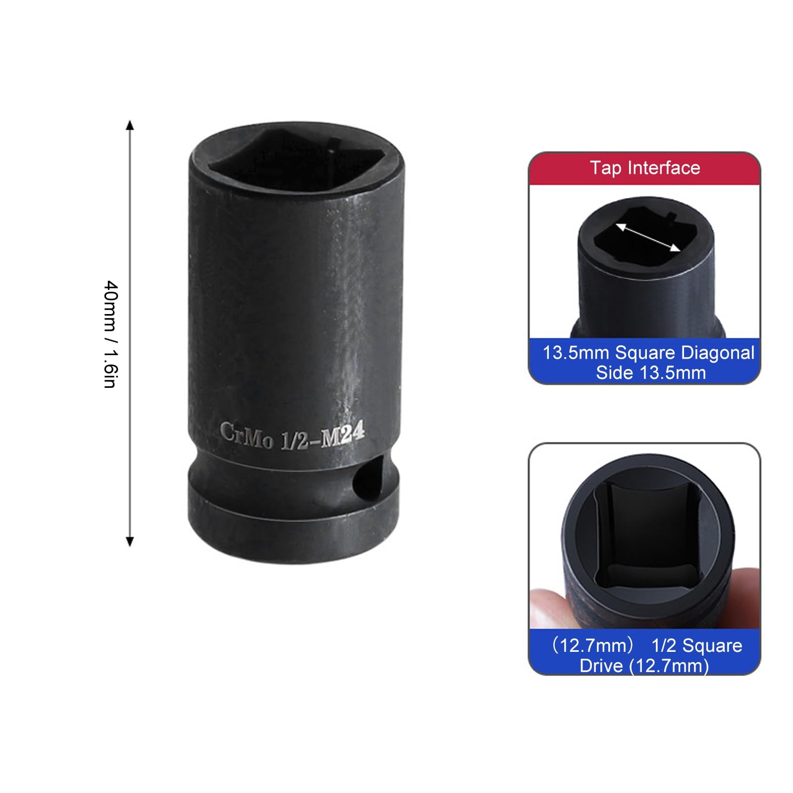 Set di 9 Bussole per Rubinetti, Set di Bussole Quadrate con Attacco 1/2 Pollice, per Chiavi Elettriche, Pneumatiche, a Mano, Acciaio Al Cromo-molibdeno, Accessori per Utensili