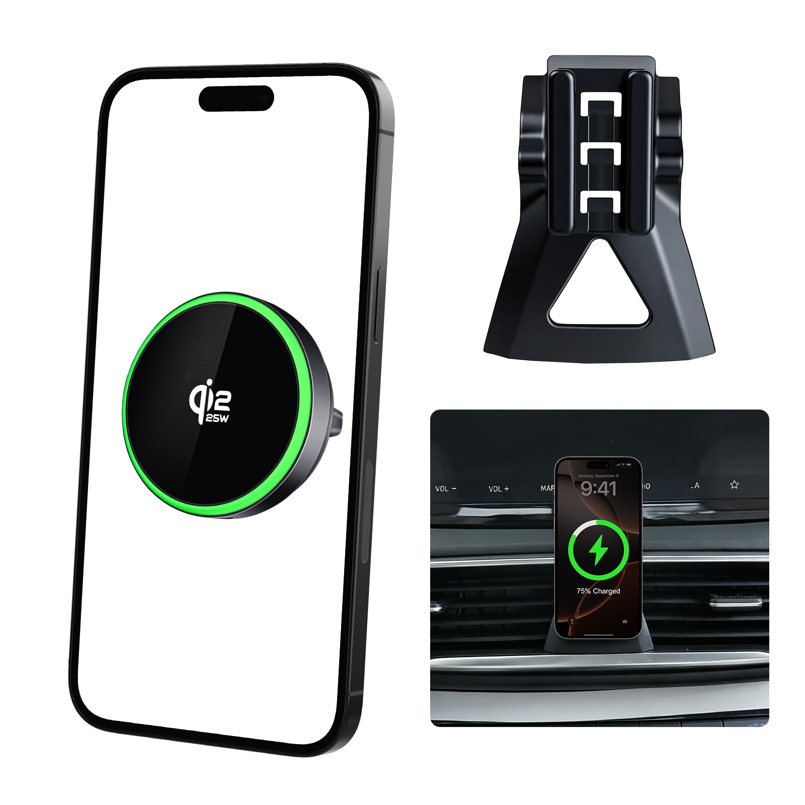 Qi2.2 Max 25W Fast Wireless Car Charger Phone Holder for 2019-2023 Hyundai Santa Fe Accessori, 360 ° Rotazione Phone Mount Compatibile con MagSafe, Il supporto del telefono non influisce