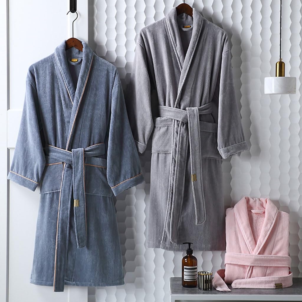 LEIYTFE Albornoz De Algodón para Hotel, Albornoz De Rizo Albornoz 100% Algodón para Hotel SPA, Albornoz Ligero para Hombre Kimono Sleepwear(Blauw,L)