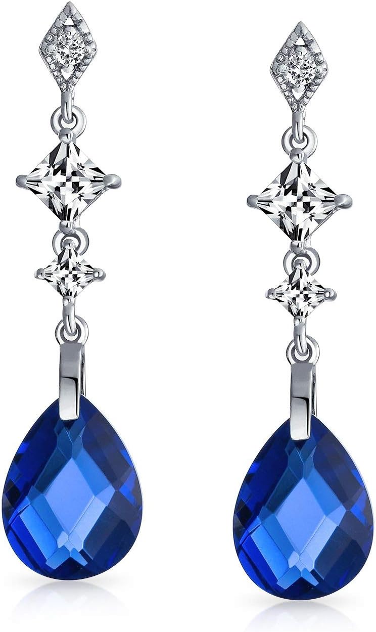 Orecchini A Lampadario In Argento 925 Con Zirconia Cubica A Goccia - Chandelier Eleganti Per Donna, 3,8 Cm, Pietra Simulata A Pera - 2