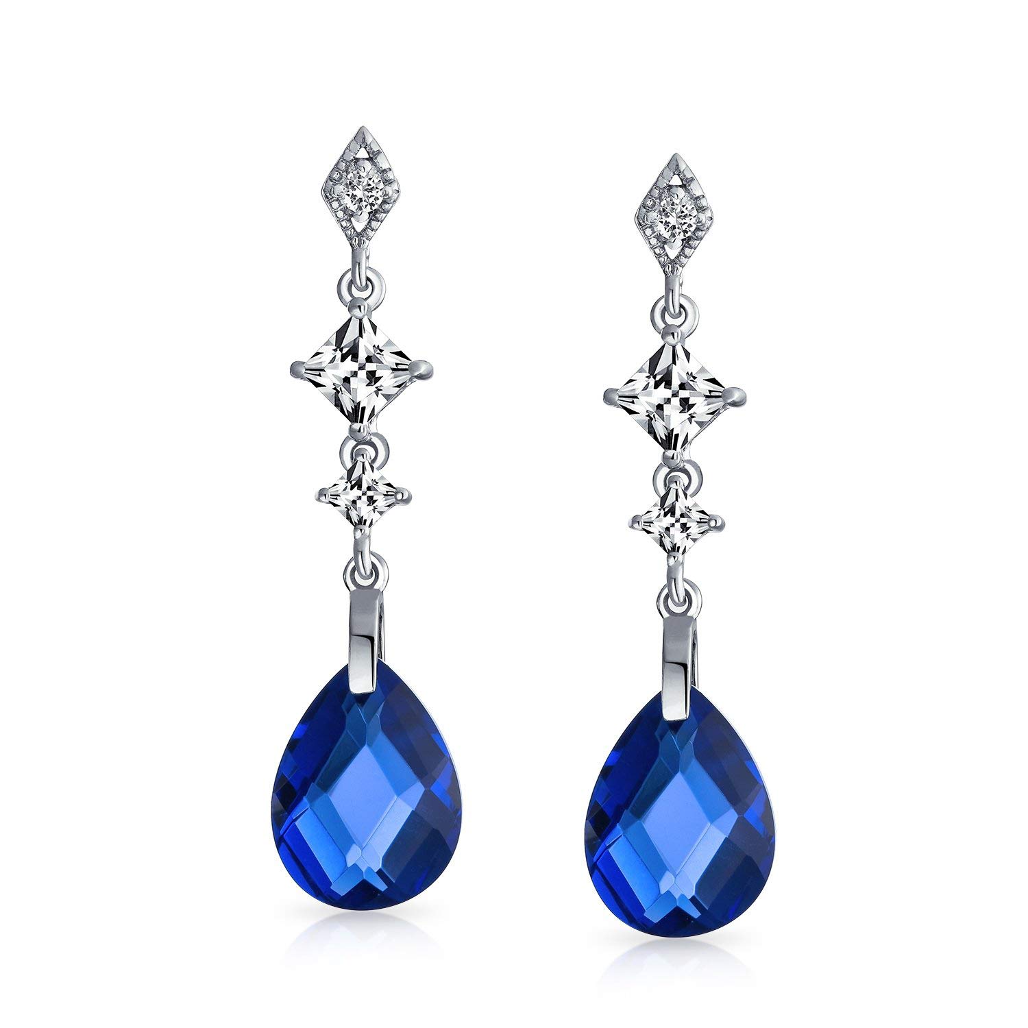 Pendientes de Araña en Forma de Pera con Facetas Briolette de Circonita Cúbica CZ para Mujer en Plata de Ley con Piedra Preciosa Simulada