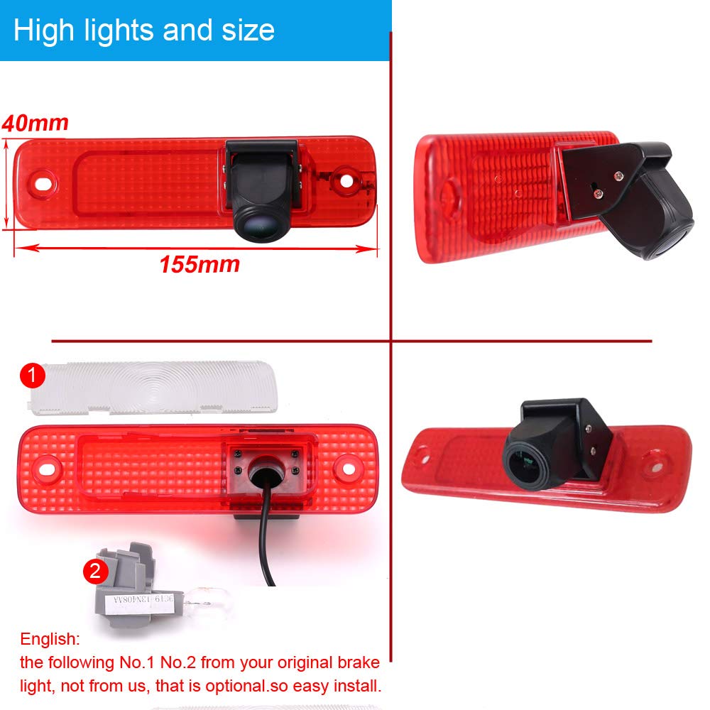 〔Rear View Camera Kit〕7 Inch TFT LCD Screen Monitor + Car HD waterproof 3rd Brake Light Reverse Camera for Ford Transit Rear Door Van Van 3 Bj 04.2006-01.2009 - Image 4