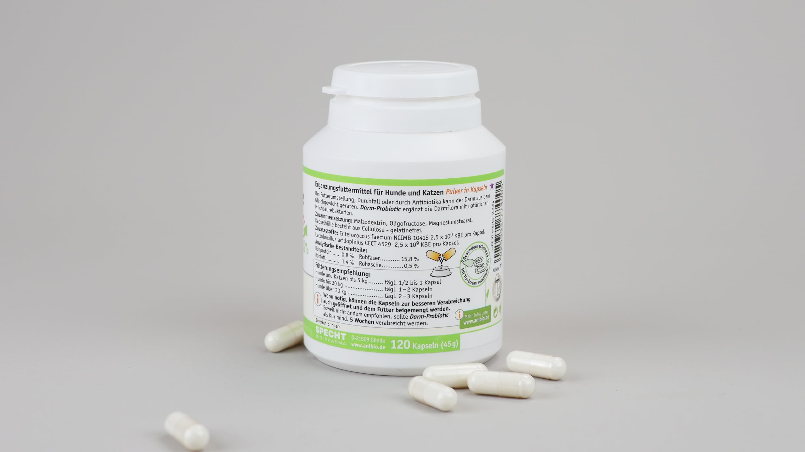 Anibio Darm-Probiotic 120 Kapseln | Probiotikum für Hunde & Katzen – Darmflora Unterstützung mit Milchsäurebakterien – Ergänzungsfuttermittel für eine gesunde Verdauung & Starke Darmgesundheit