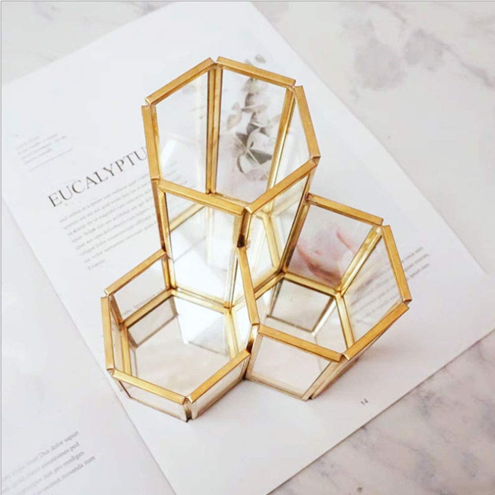 Tripla portapenne, oro esagonale Desk Tidy, metallo portapenne, portapenne, portapenne e pennelli da trucco per riporre in ordine