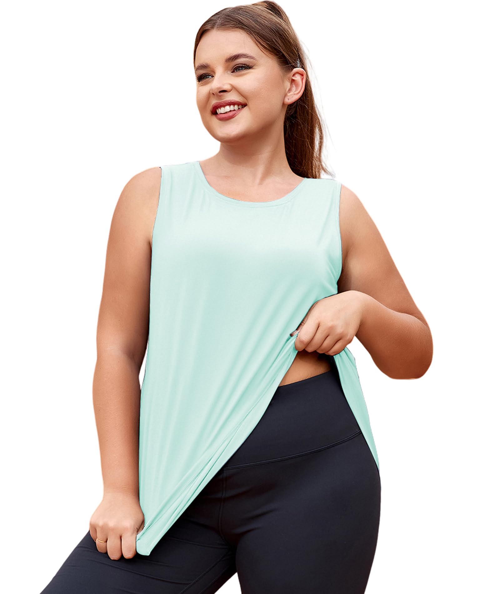 LALAGEN Plus Size Womens Workout Tank Tops Sleeveless Summer Loose Fit Flowy Yoga Athletic Running Shirts