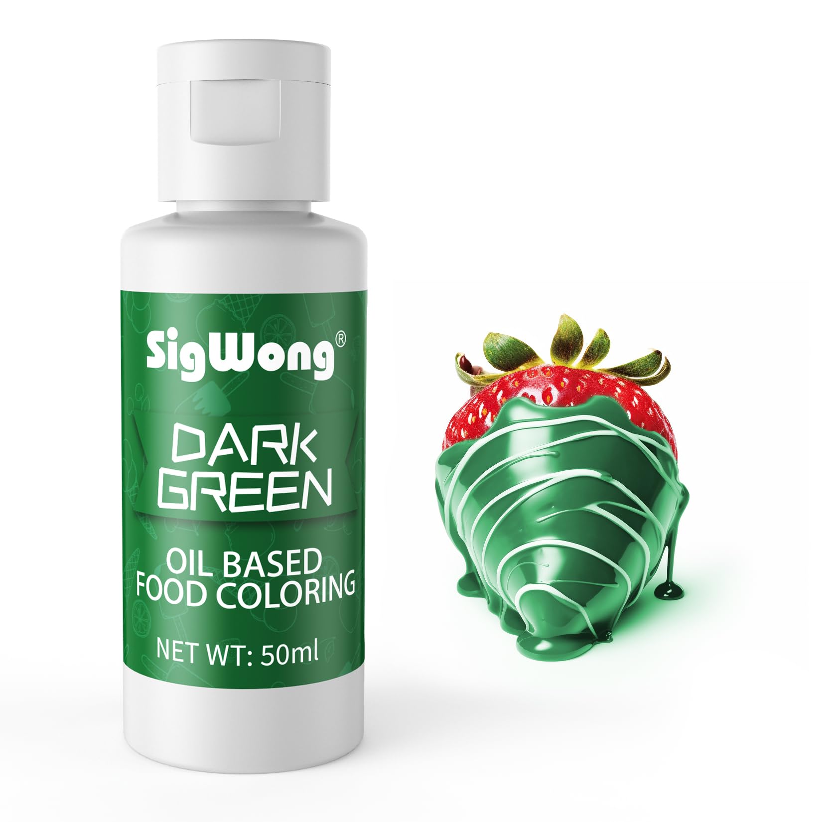 Oil Based Food Coloring for Chocolate - 50ml Dark Green Upgraded Edible Oil Based Food Dye for Cake Decorating, Baking, Candy Melts, Cookie, Icing Frosting, Fondant, Meringues - 1.69 Fl.Oz Bottles