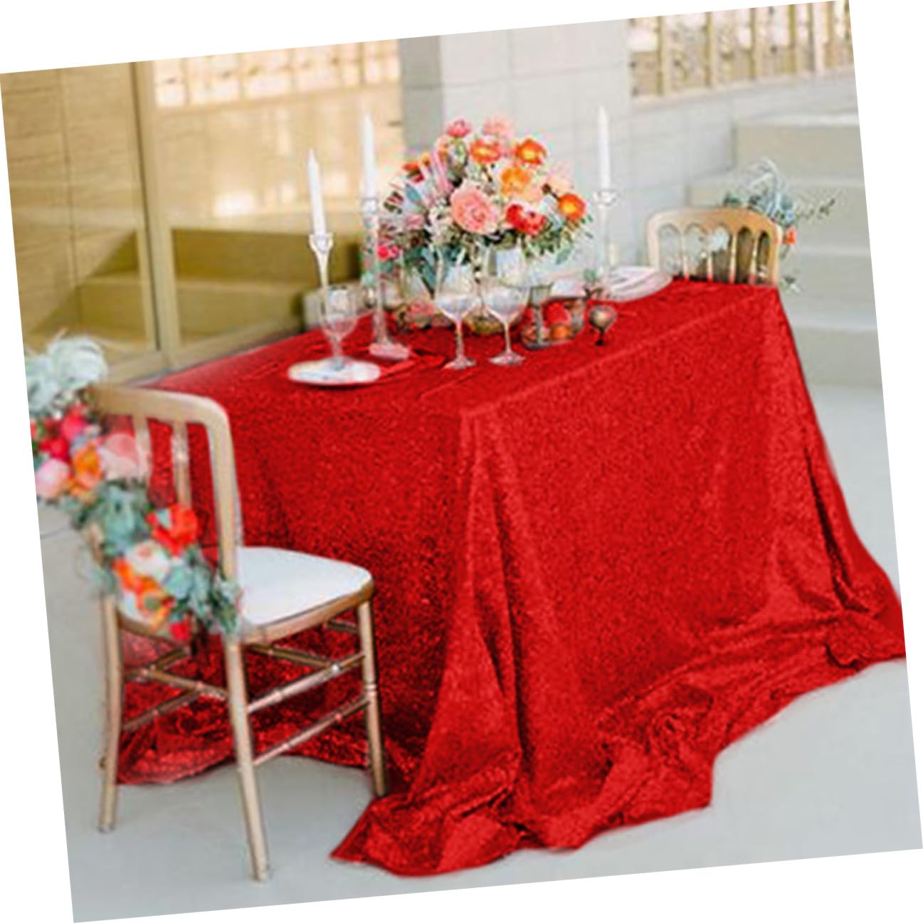 Mantel de Lentejuelas Bordado para Boda y Mesa de Postres