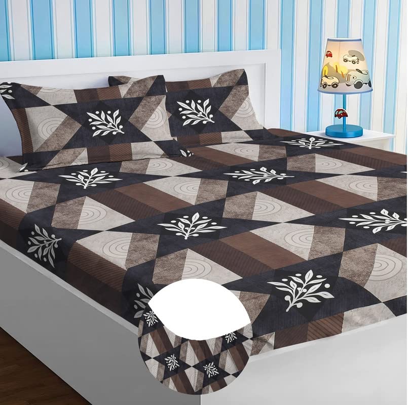 BSB HOME Style Cotton Feel Glace Cotton Elastic Fitted Printed King Size Double Bed Bedsheet with 2 Pillow Cover (78"x72", Big Checks- Dark Brown) (B0C6Q92S93) Amazon Price History, Amazon Price Tracker